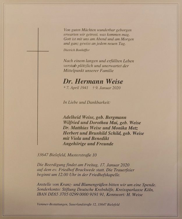 Beispiel einer Trauerkarte mit doppeltem Rand